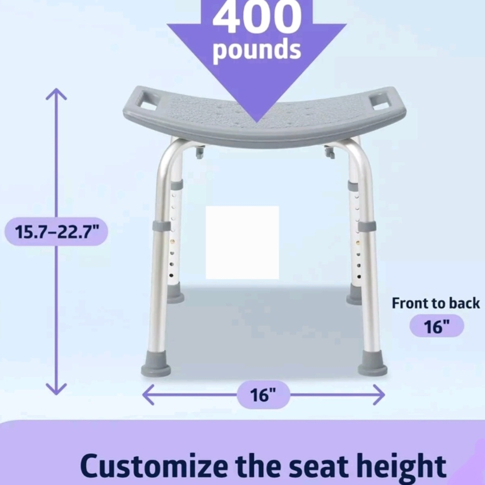 New Backless Shower Chair, Slip-Resistant, 250 lbs. Weight Capacity, Gray. - Picture 2 of 2
